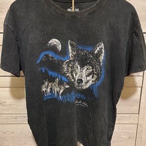 Hollister Faded Black and Blue Wolf Graphic Unisex Tee